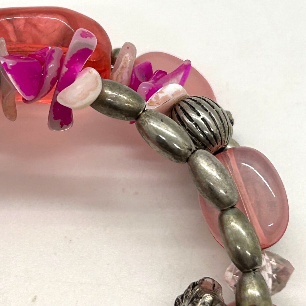 Charming Charlie Memory Wire Wrap Pink Magenta Silver-tone Beaded Bracelet Boho - Picture 5 of 12